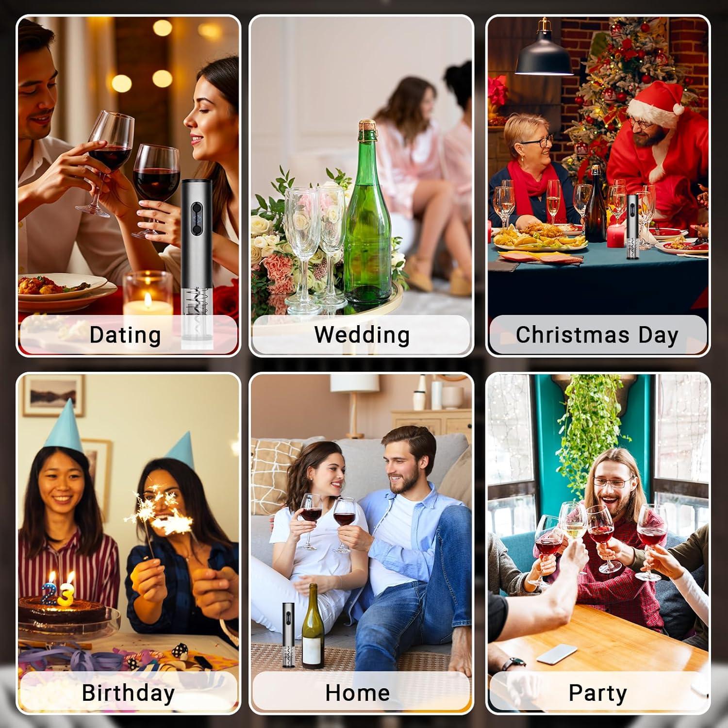 Abridor de Vino Eléctrico BSWMHG Recargable 4 en 1 Plata