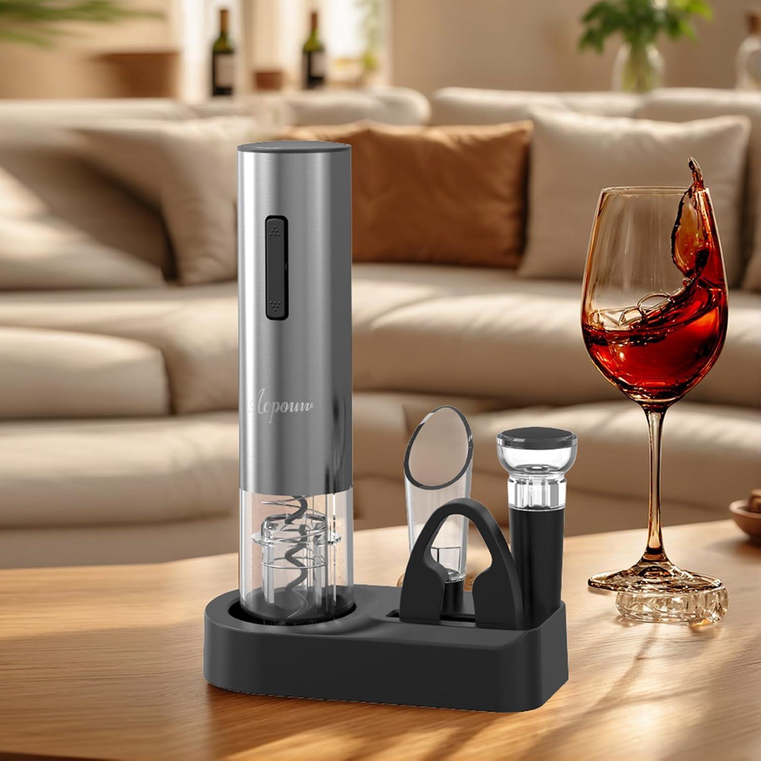 Abridor de Vino Eléctrico Recargable Acpouw 5 en 1 Plata