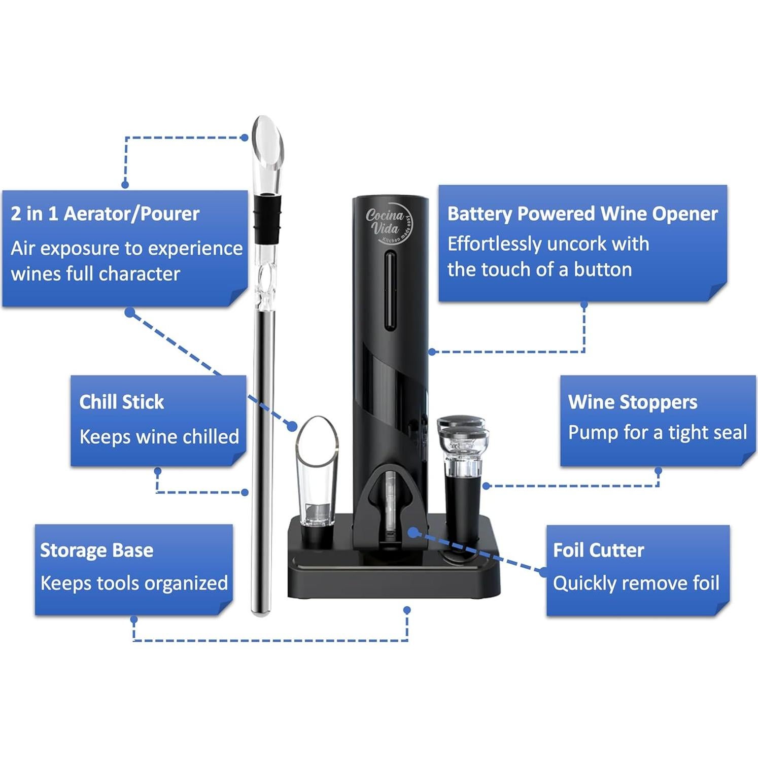 Juego de Abrebotellas de Vino Eléctrico Cocina Vida 8 Piezas