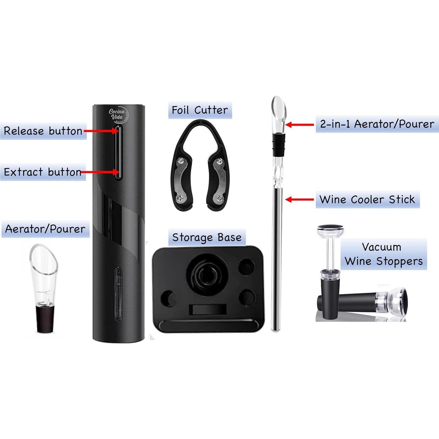 Juego de Abrebotellas de Vino Eléctrico Cocina Vida 8 Piezas