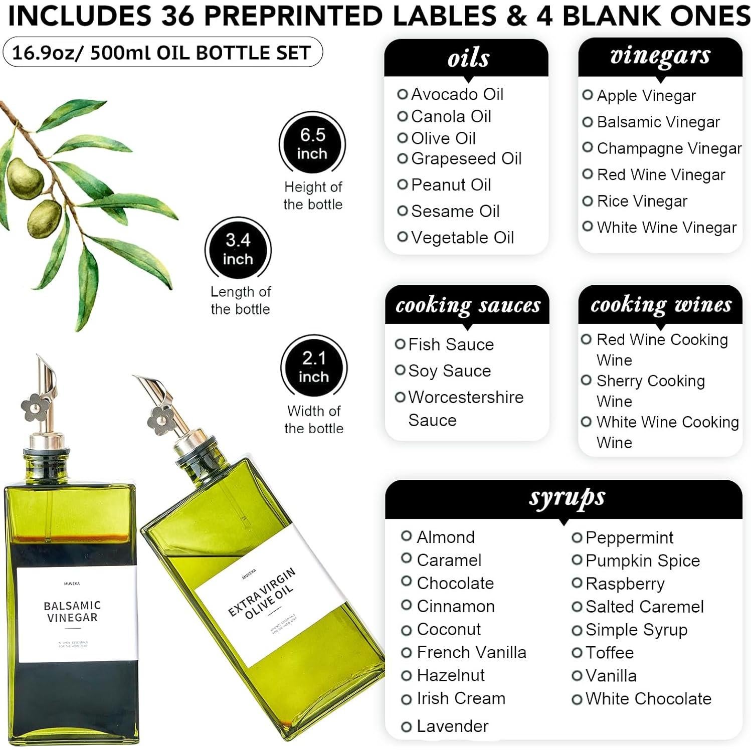 Juego de Botellas Dispensadoras de Aceite MUVEKA 500ml Vidrio