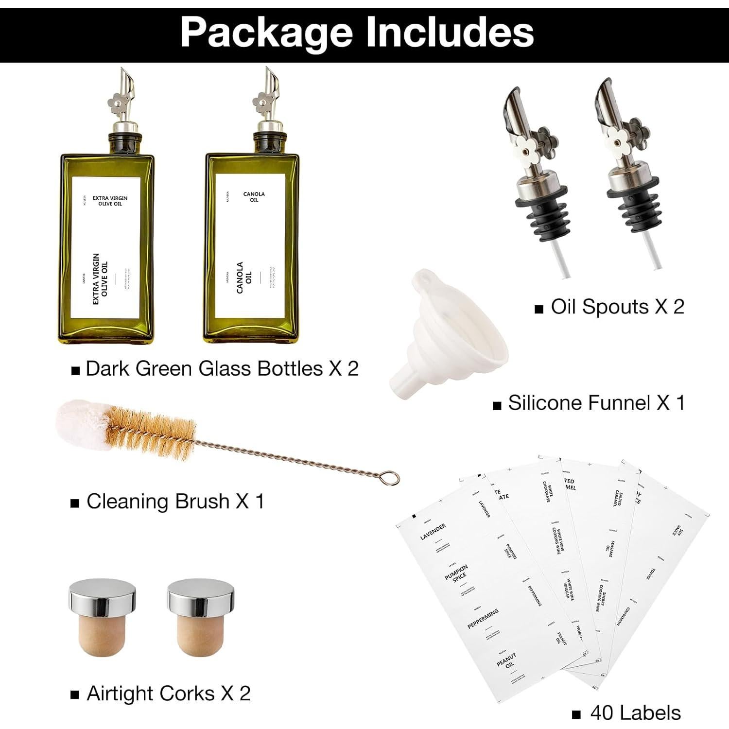 Juego de Botellas Dispensadoras de Aceite MUVEKA 500ml Vidrio