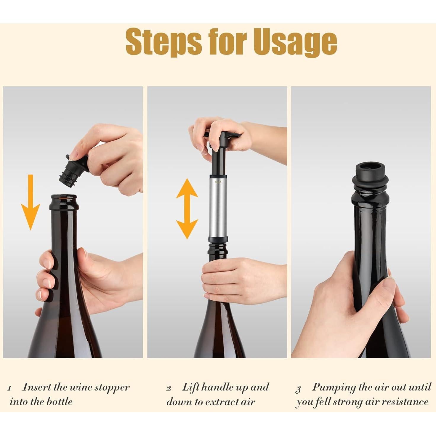 Bomba de Vacío para Vino OWO con 4 Tapones - Acero Inoxidable