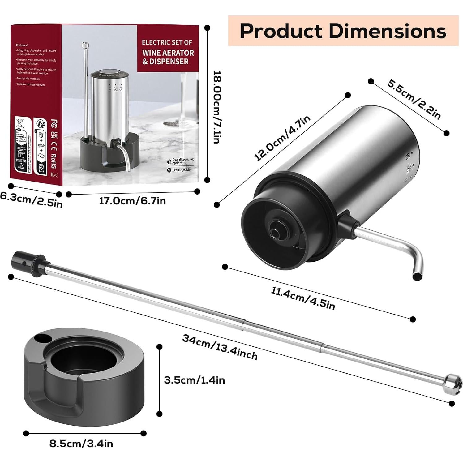 Aereador de Vino Eléctrico BLUBYEES 3-en-1 Recargable USB