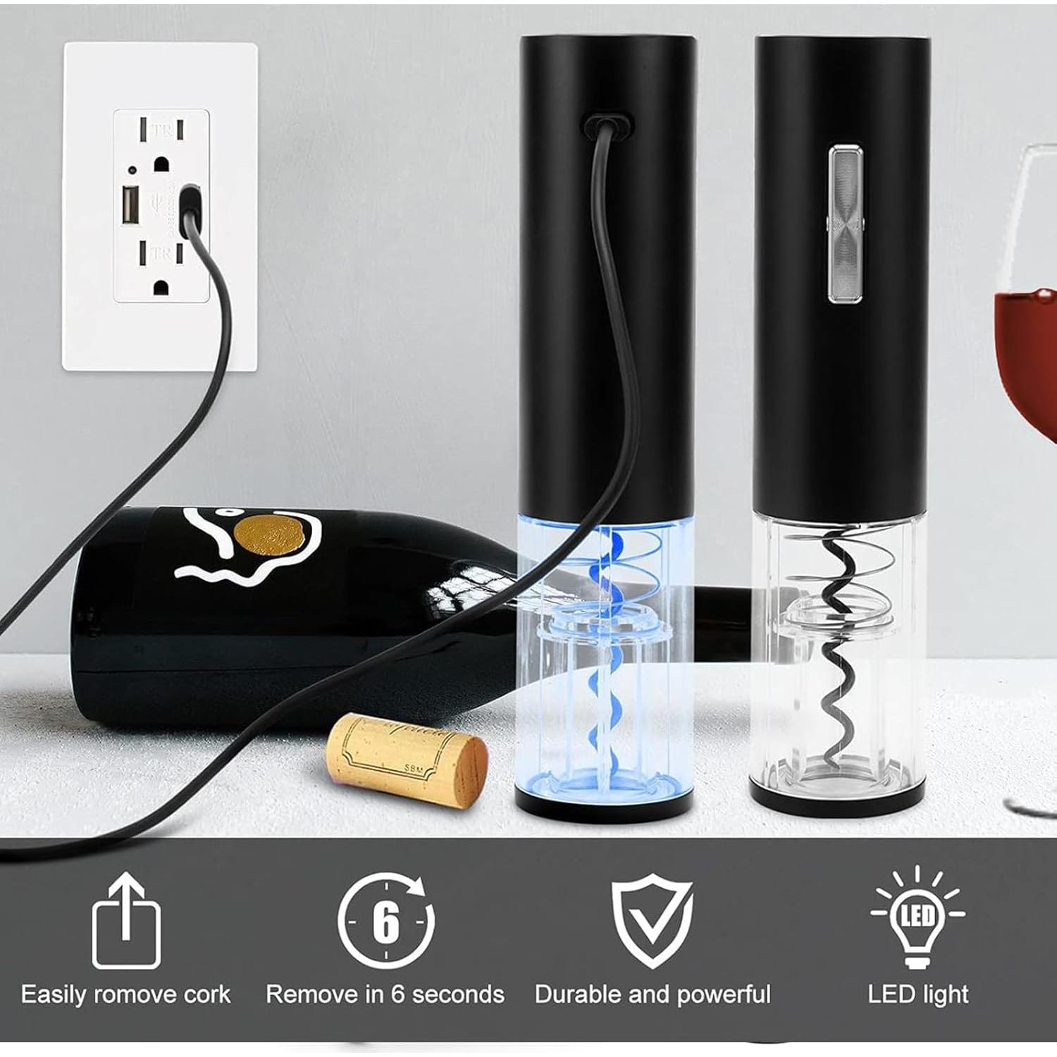 Juego de abridor de vino eléctrico BreezeSound 5 en 1 negro
