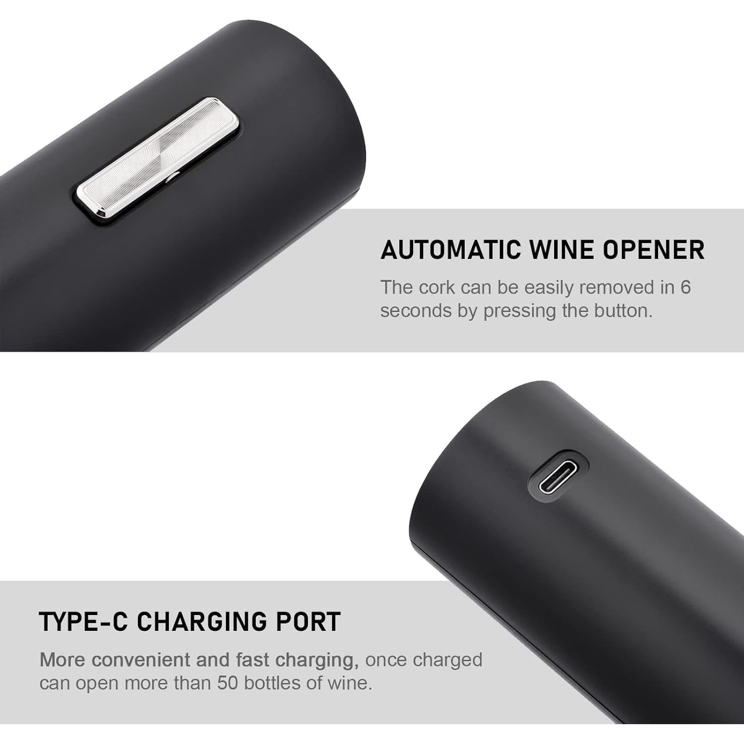 Juego de abridor de vino eléctrico BreezeSound 5 en 1 negro