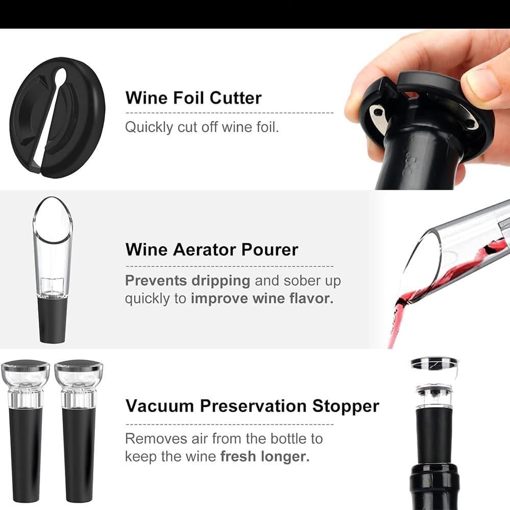 Juego de abridor de vino eléctrico BreezeSound 5 en 1 negro