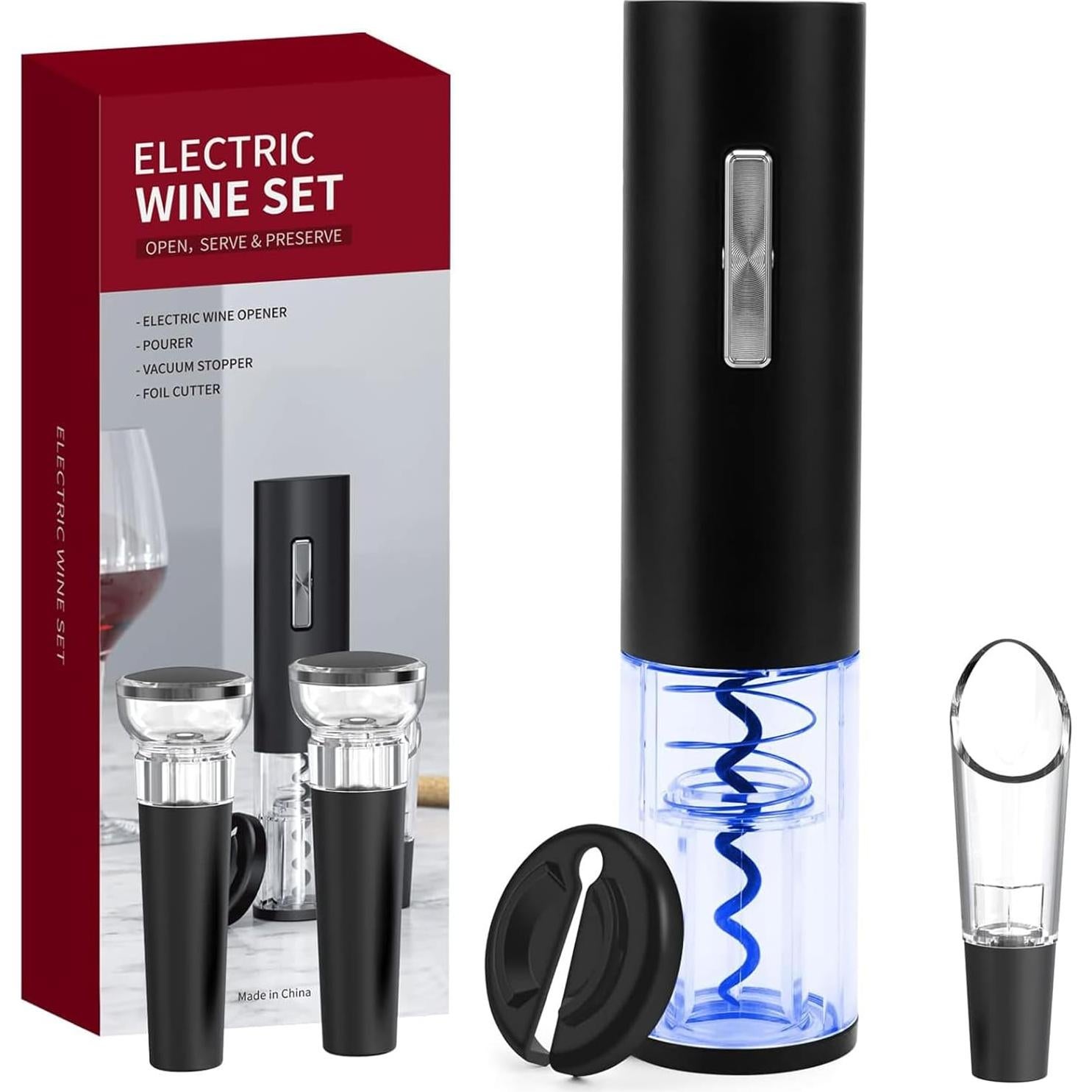 Juego de abridor de vino eléctrico BreezeSound 5 en 1 negro