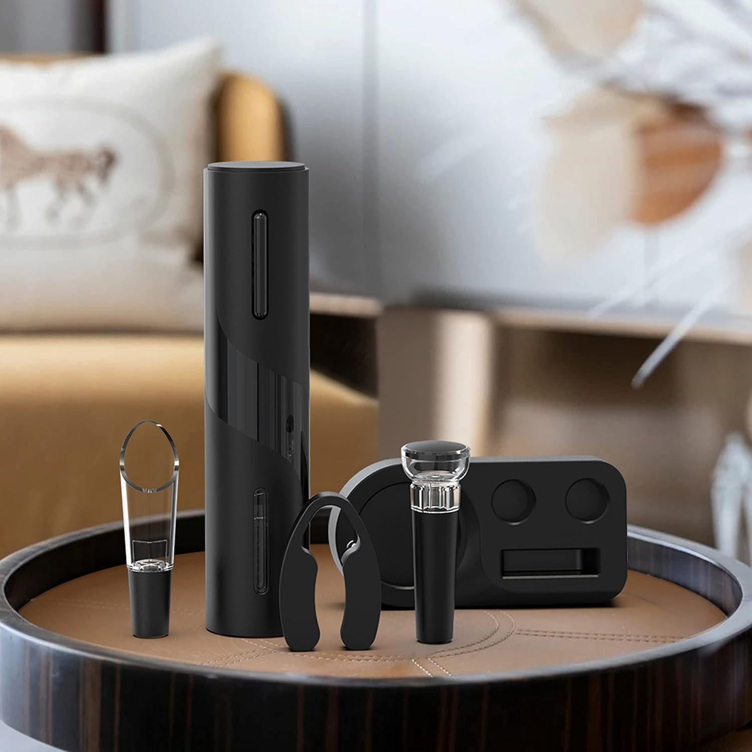 Abridor de Vino Eléctrico Aieeop 5 en 1 Recargable Negro