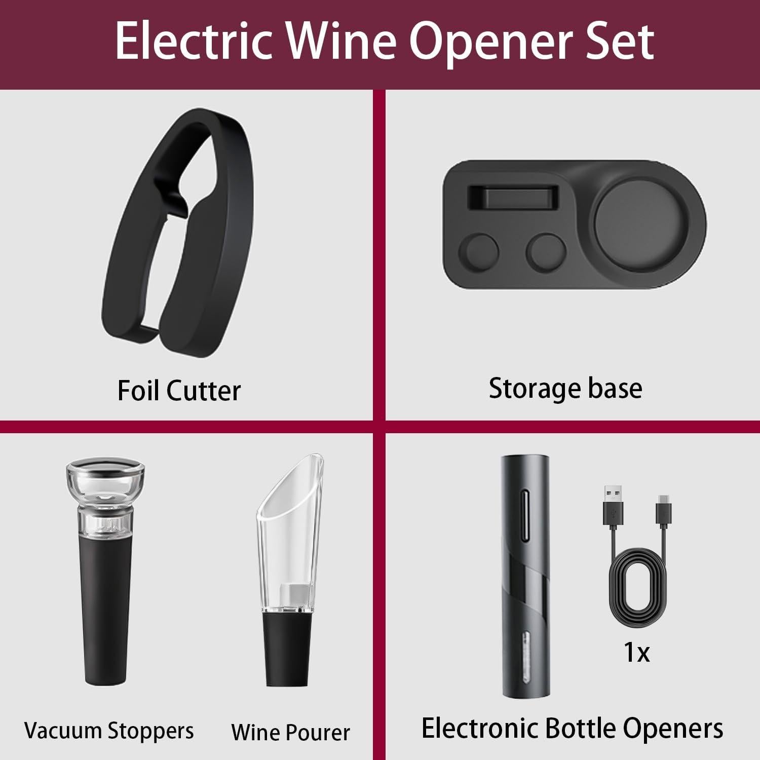 Abridor de Vino Eléctrico Aieeop 5 en 1 Recargable Negro
