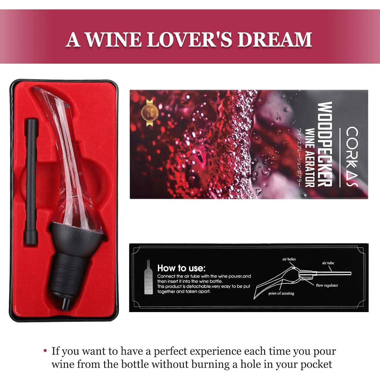 Aerador de Vino CORKAS 2-en-1 con Vertedor Antigoteo