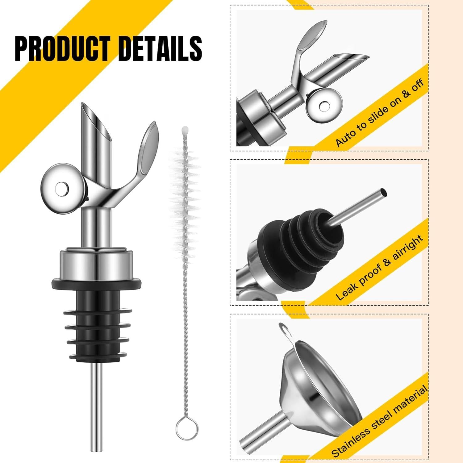 Tioncy 4 Piezas Vertedores Acero Inoxidable con Embudo y Cepillo