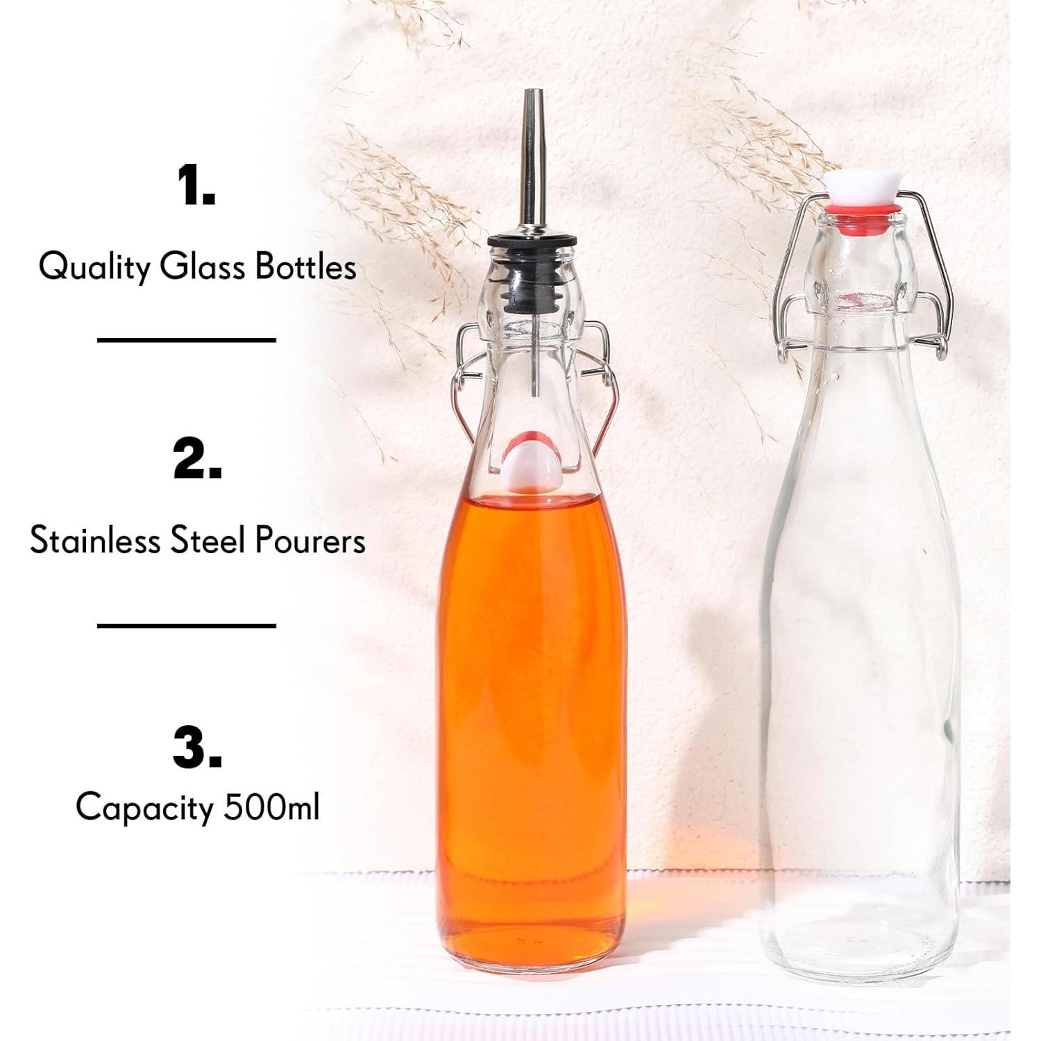 Juego de 6 Botellas de Vidrio Baderke 500ml con Tapa Abatible