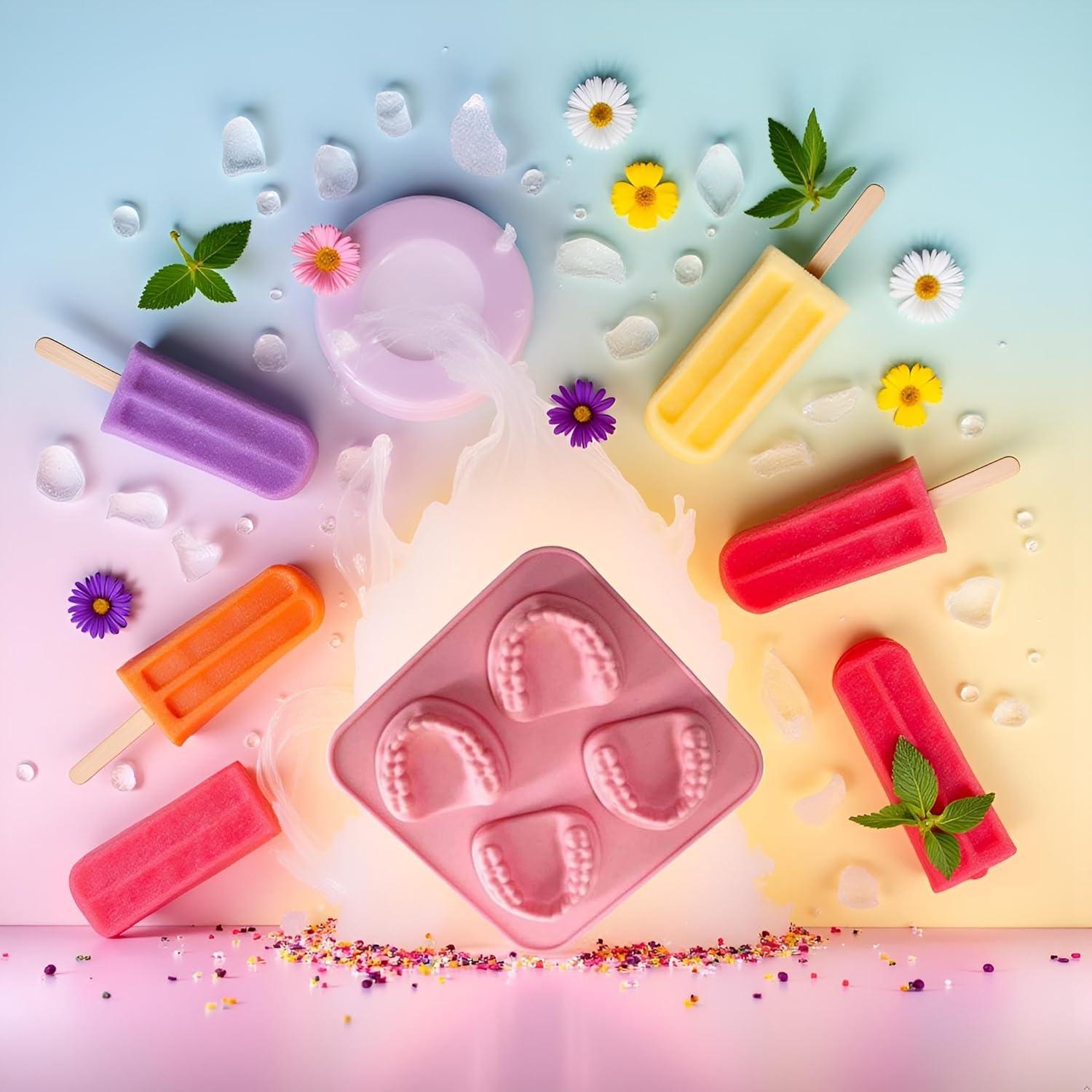 Molde de Hielo Dientes Postizos YuanHolumid 4 Cavidades Rosa