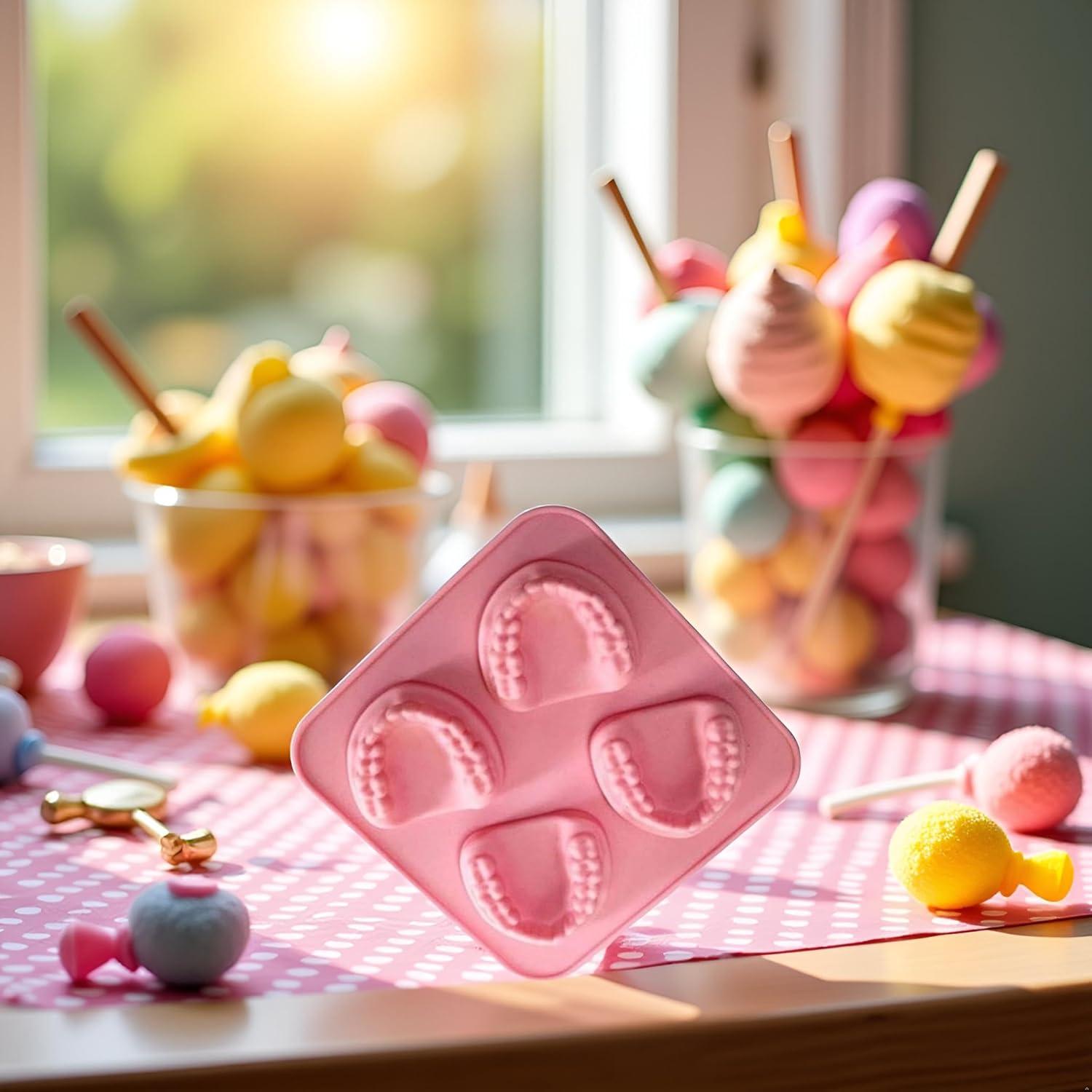 Molde de Hielo Dientes Postizos YuanHolumid 4 Cavidades Rosa