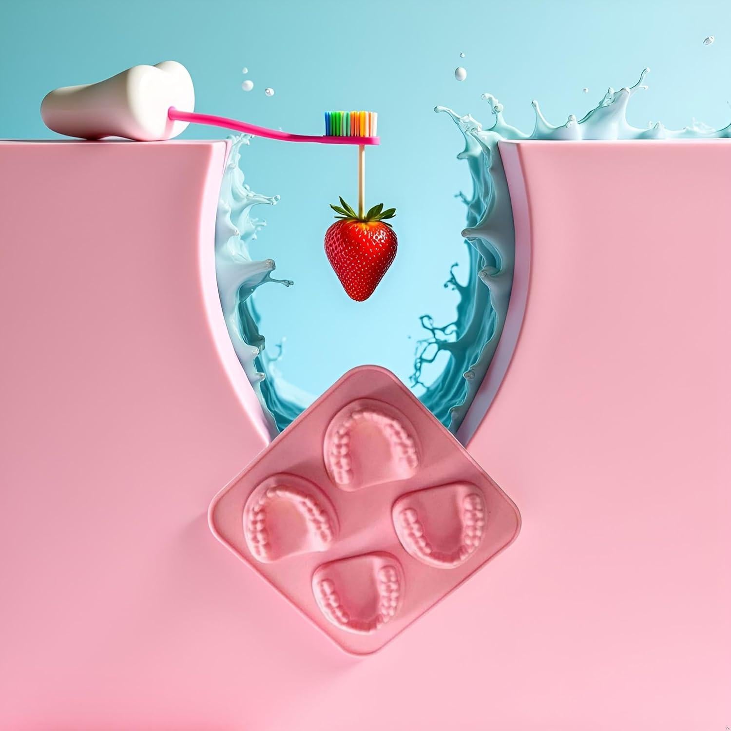 Molde de Hielo Dientes Postizos YuanHolumid 4 Cavidades Rosa