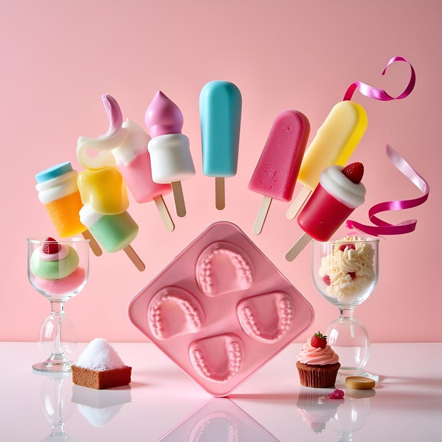 Molde de Hielo Dientes Postizos YuanHolumid 4 Cavidades Rosa