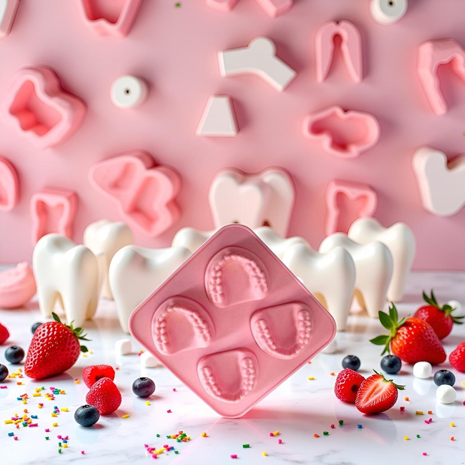 Molde de Hielo Dientes Postizos YuanHolumid 4 Cavidades Rosa