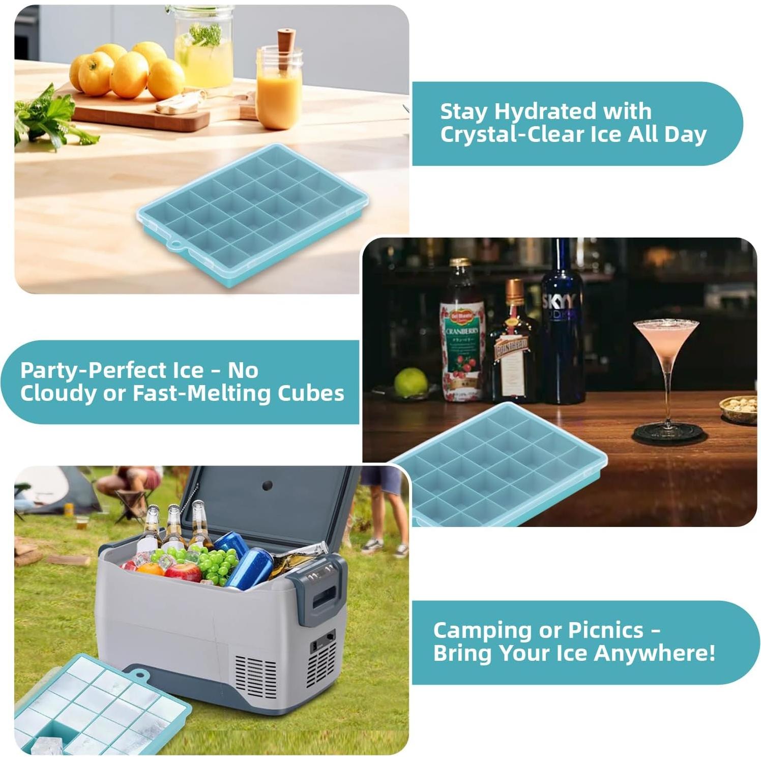 Paquete de 2 bandejas de silicona para hielo con tapa - 24 moldes