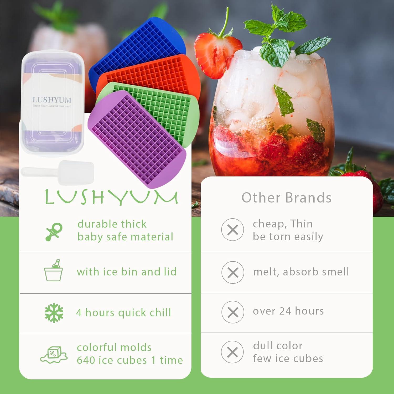 Bandejas de Hielo Mini LUSHYUM 4 Piezas Silicona 640 Cubos