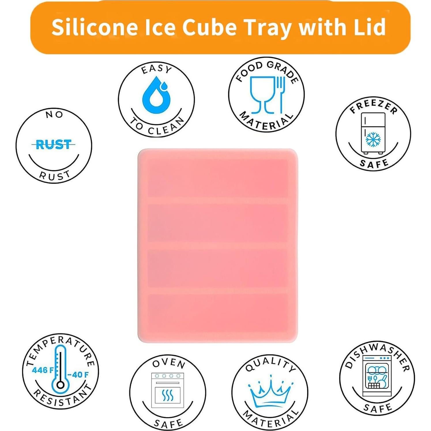 Bandeja de Hielo Grande Witice 2 Paquetes Silicona Naranja