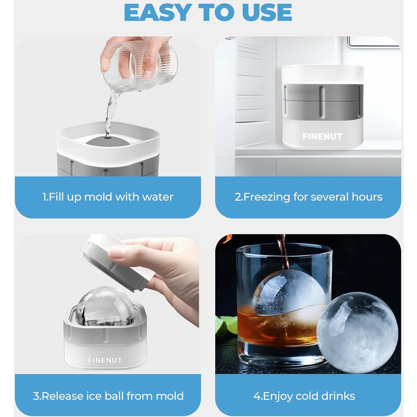 Molde de Hielo en Bola de Silicona FINENUT 4PCS 6.35 cm