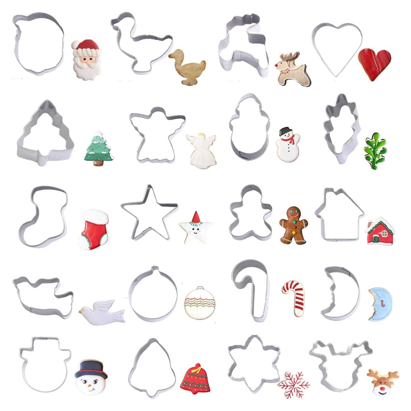 Christmas Cookie Cutters Set,20PCS Mini Christmas Cookie Cutters Stainless Steel Gingerbread Man Tree Snowflake Candy Cane Santa Snowman Reindeer and More
