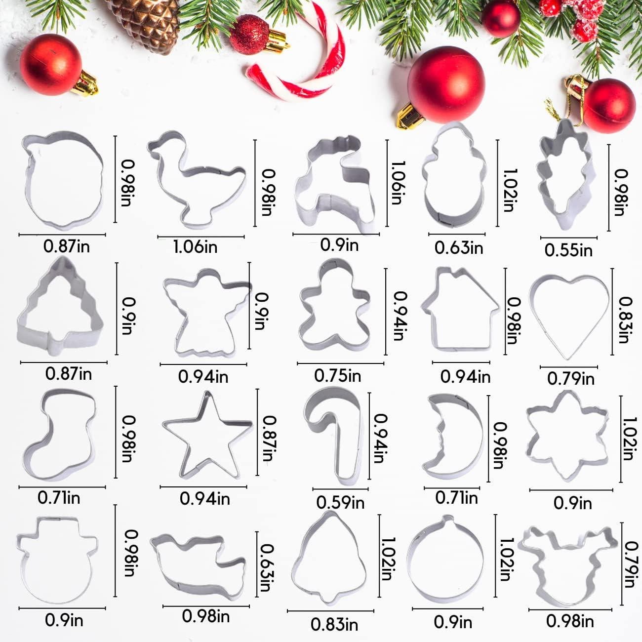 Christmas Cookie Cutters Set,20PCS Mini Christmas Cookie Cutters Stainless Steel Gingerbread Man Tree Snowflake Candy Cane Santa Snowman Reindeer and More