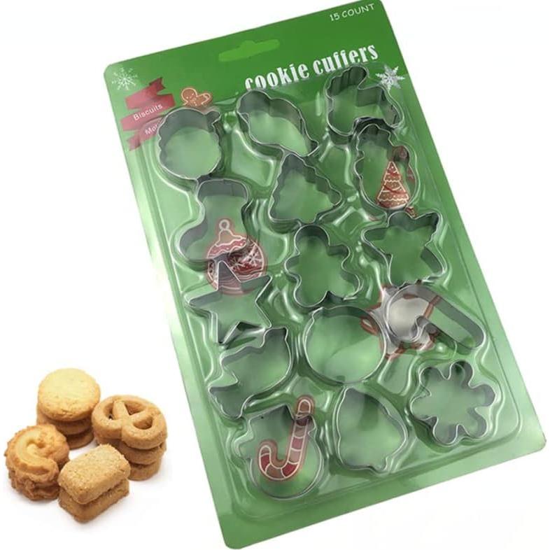 Juego de Cortadores de Galletas de Navidad Mini 15 Piezas Acero Inoxidable