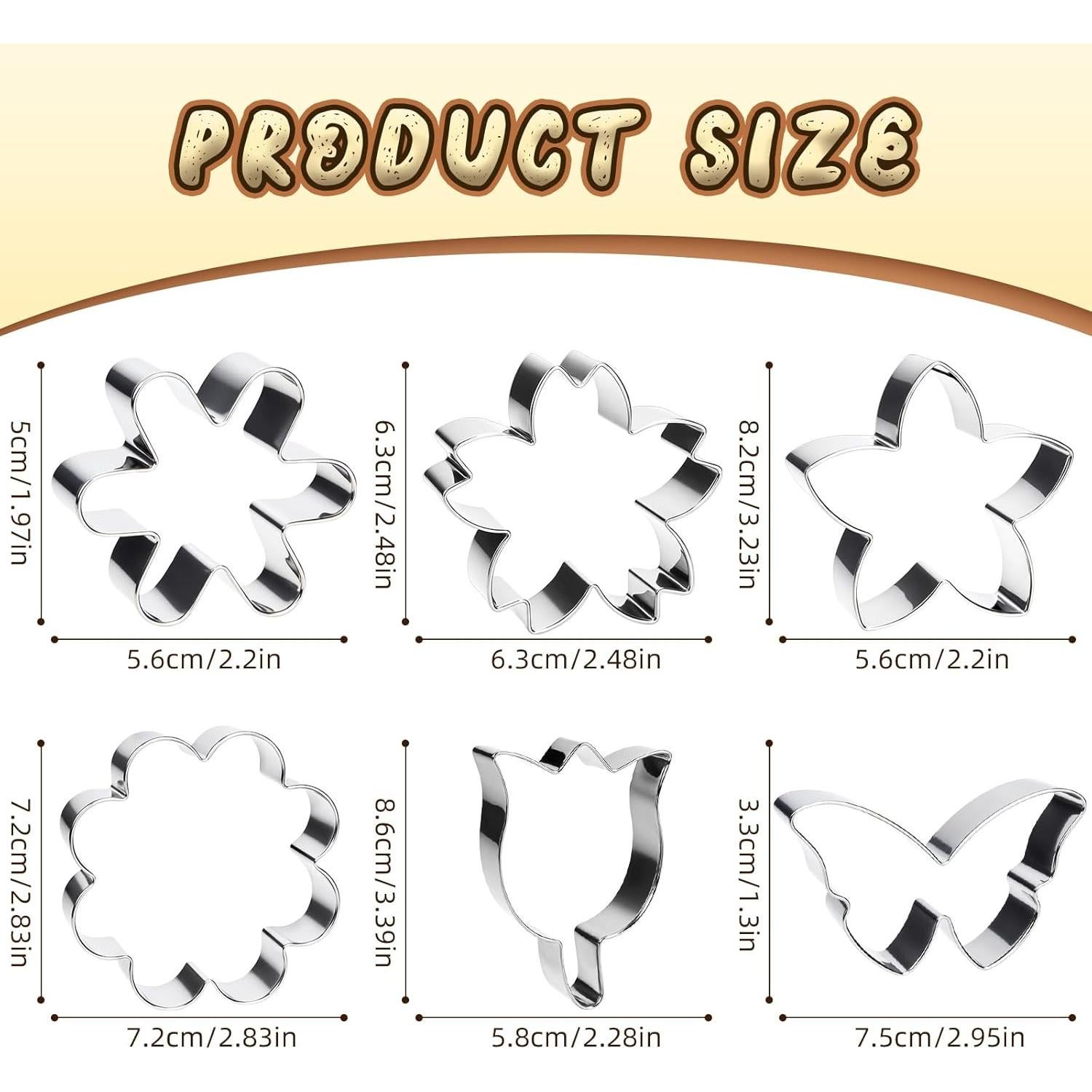 Juego de 6 Cortadores de Galletas KINYFY Acero Inoxidable Flores