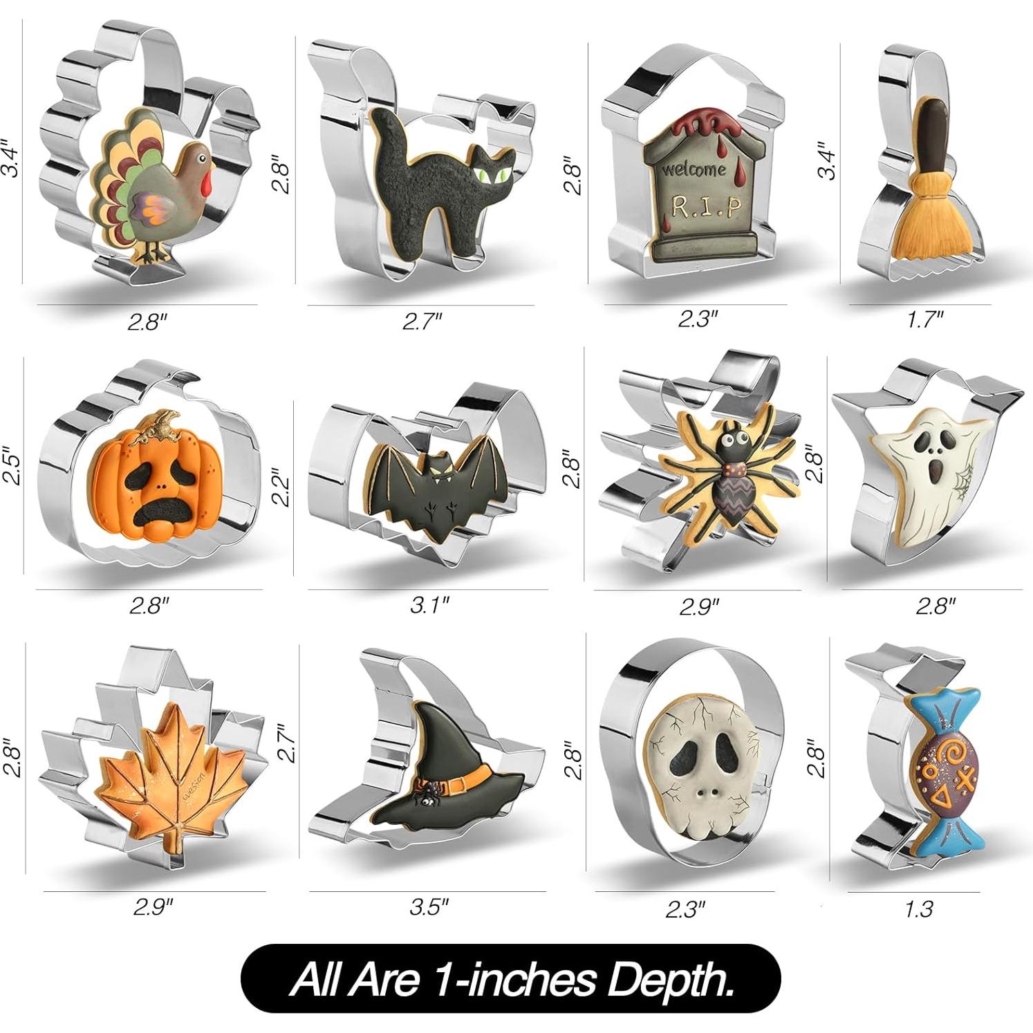 Juego de 12 Cortadores de Galletas Halloween SurgeHai - Acero Inoxidable