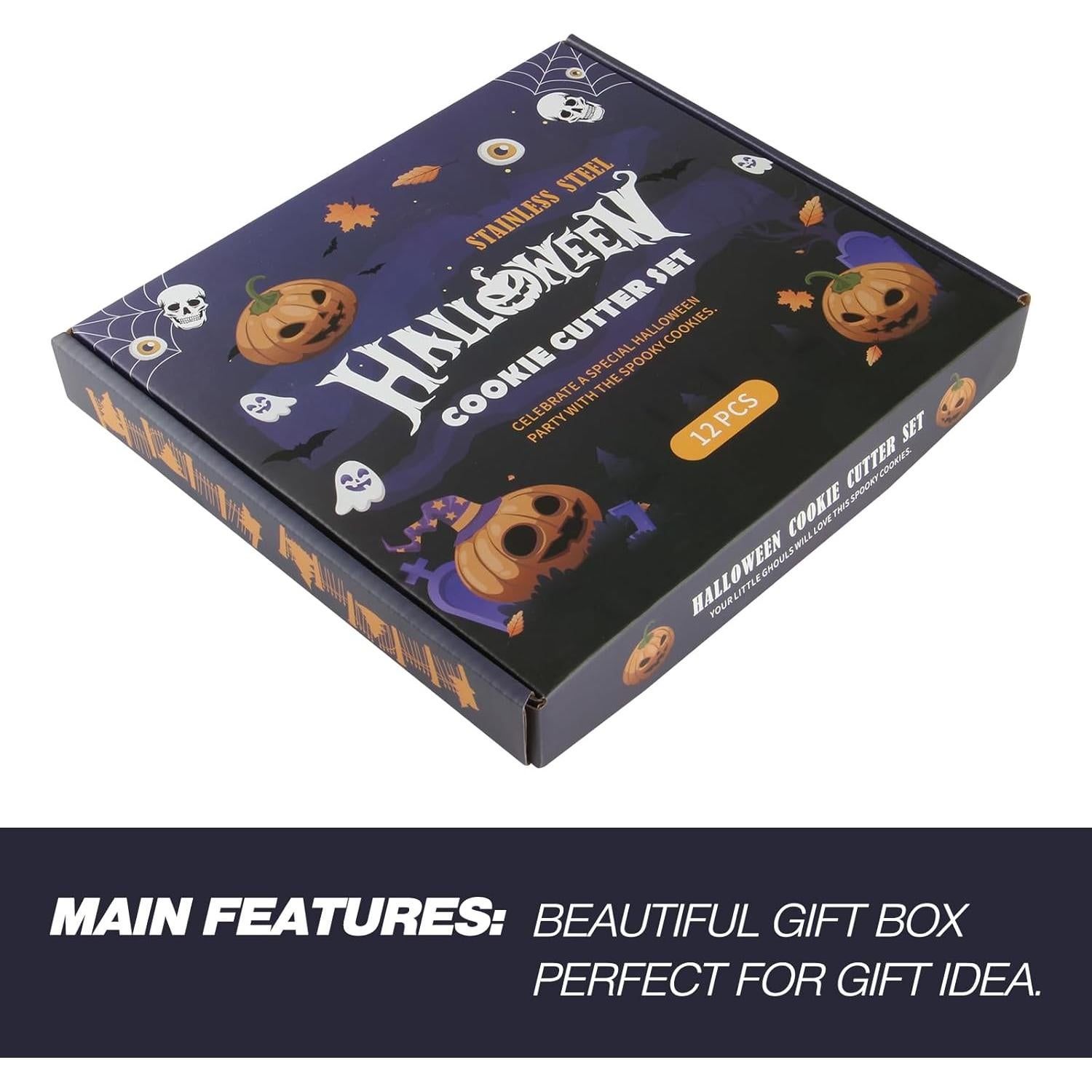 Juego de 12 Cortadores de Galletas Halloween SurgeHai - Acero Inoxidable