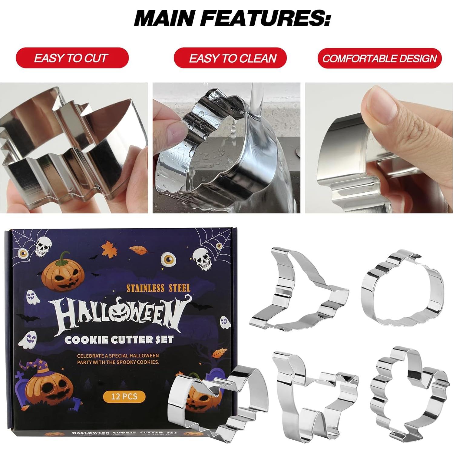 Juego de 12 Cortadores de Galletas Halloween SurgeHai - Acero Inoxidable