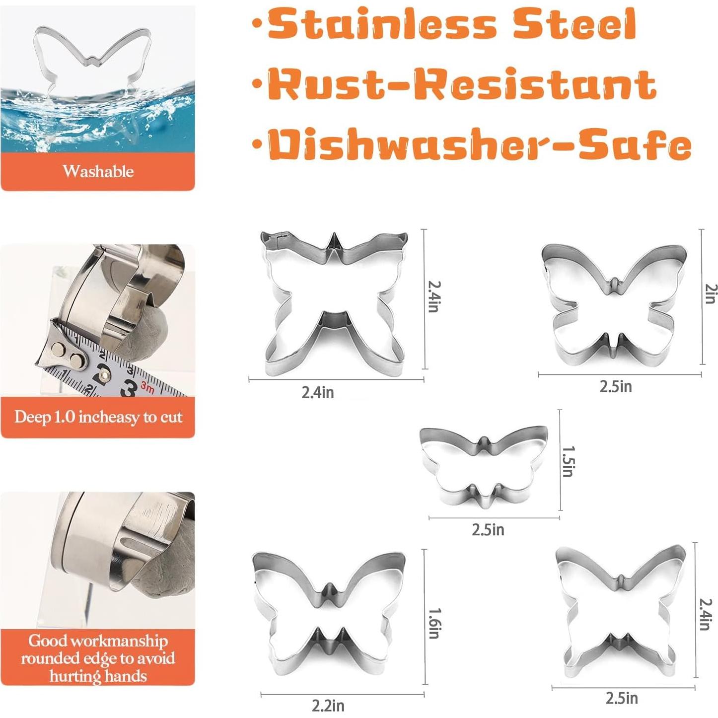 Juego de Cortadores de Galletas Mariposa ENBRWAS 5 Piezas Acero Inoxidable