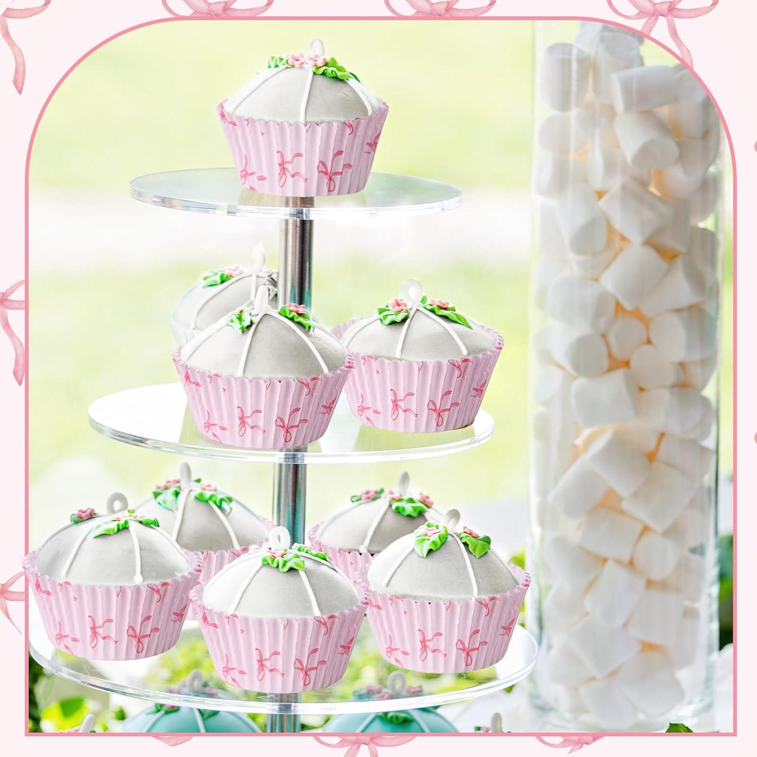 Forros de Cupcake Rosa Tioncy 300 Pcs con Lazo Coquette