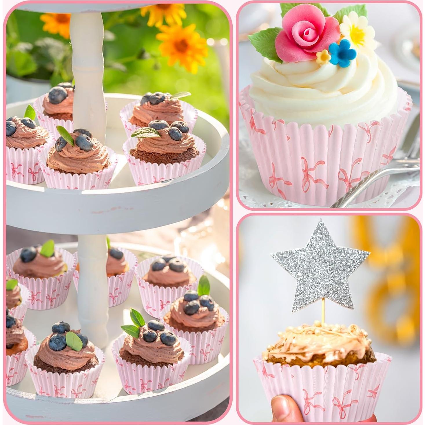 Forros de Cupcake Rosa Tioncy 300 Pcs con Lazo Coquette