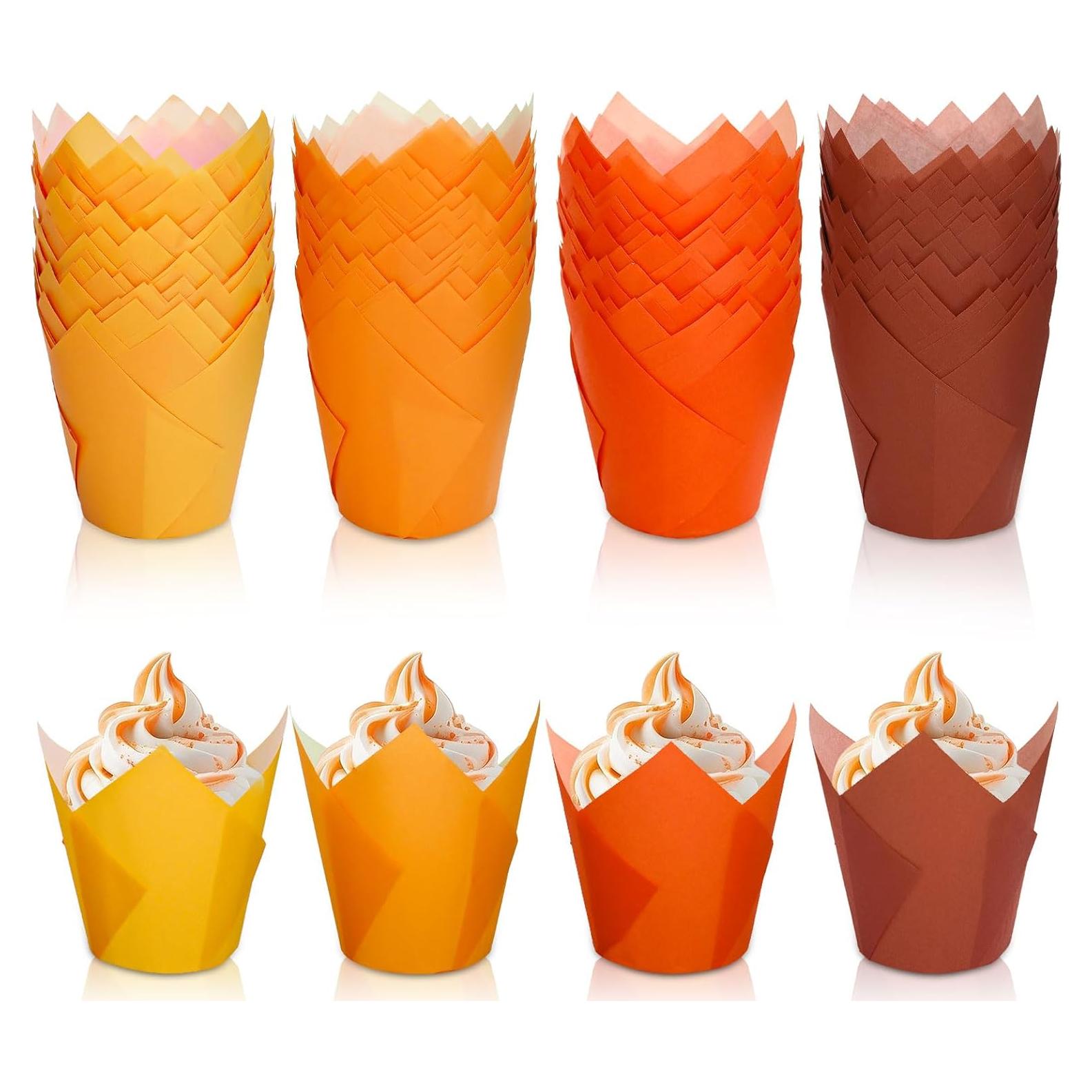 200 Forros de Cupcake Tulipán Whaline Otoño Naranja Amarillo Marrón
