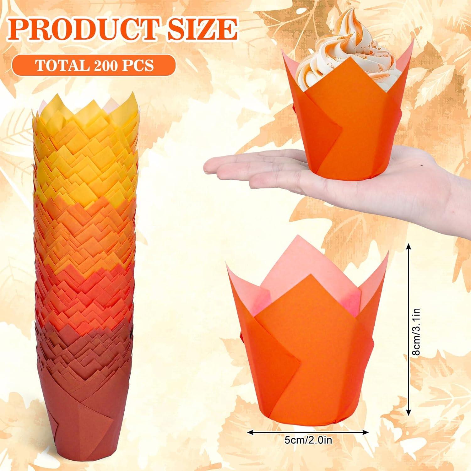 200 Forros de Cupcake Tulipán Whaline Otoño Naranja Amarillo Marrón