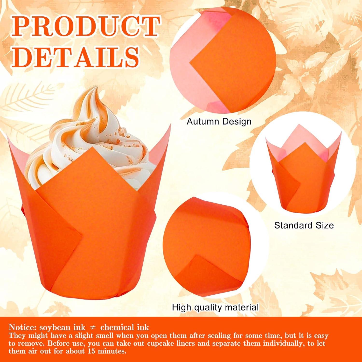 200 Forros de Cupcake Tulipán Whaline Otoño Naranja Amarillo Marrón