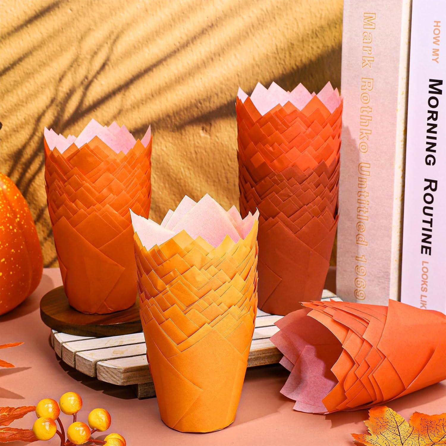 200 Forros de Cupcake Tulipán Whaline Otoño Naranja Amarillo Marrón