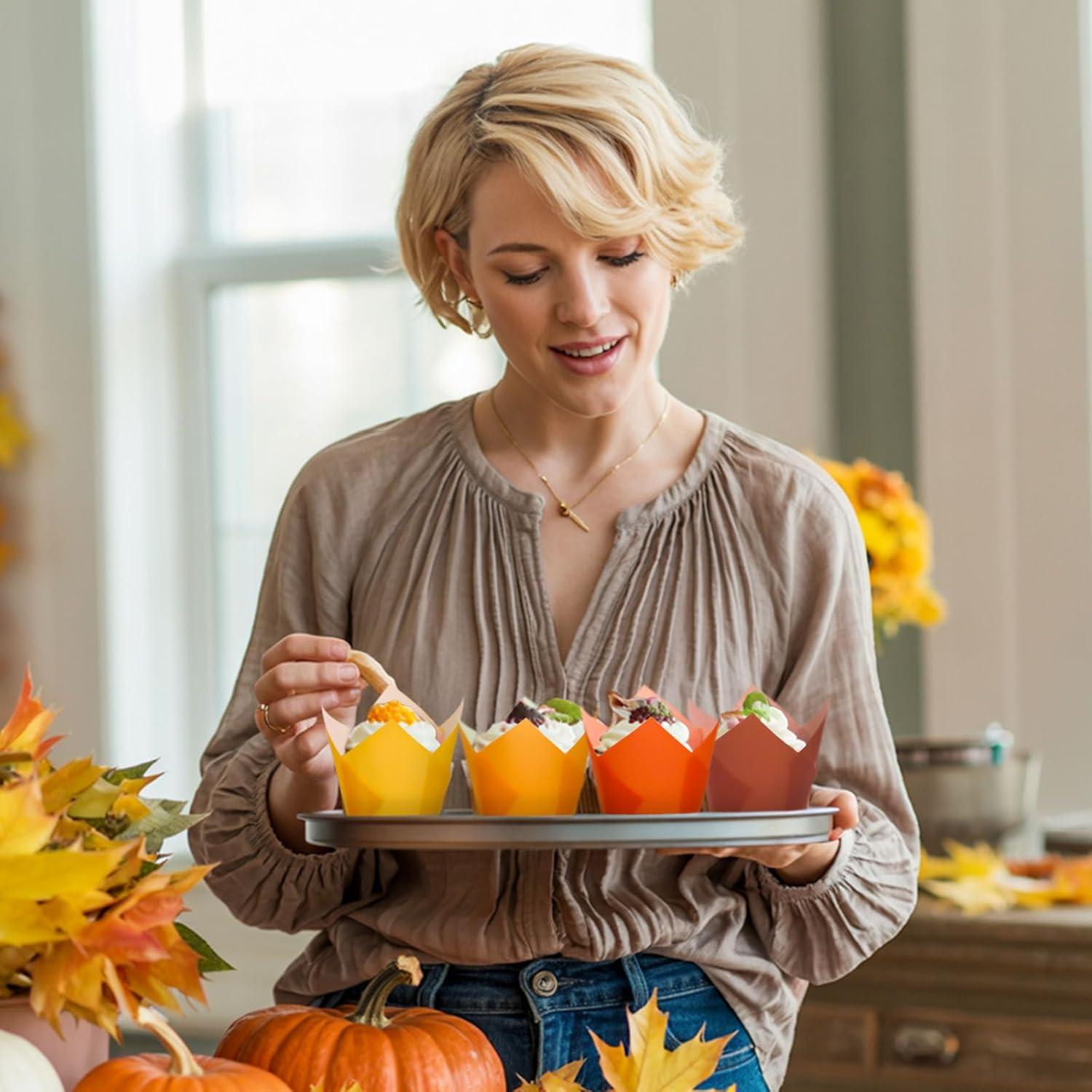 200 Forros de Cupcake Tulipán Whaline Otoño Naranja Amarillo Marrón