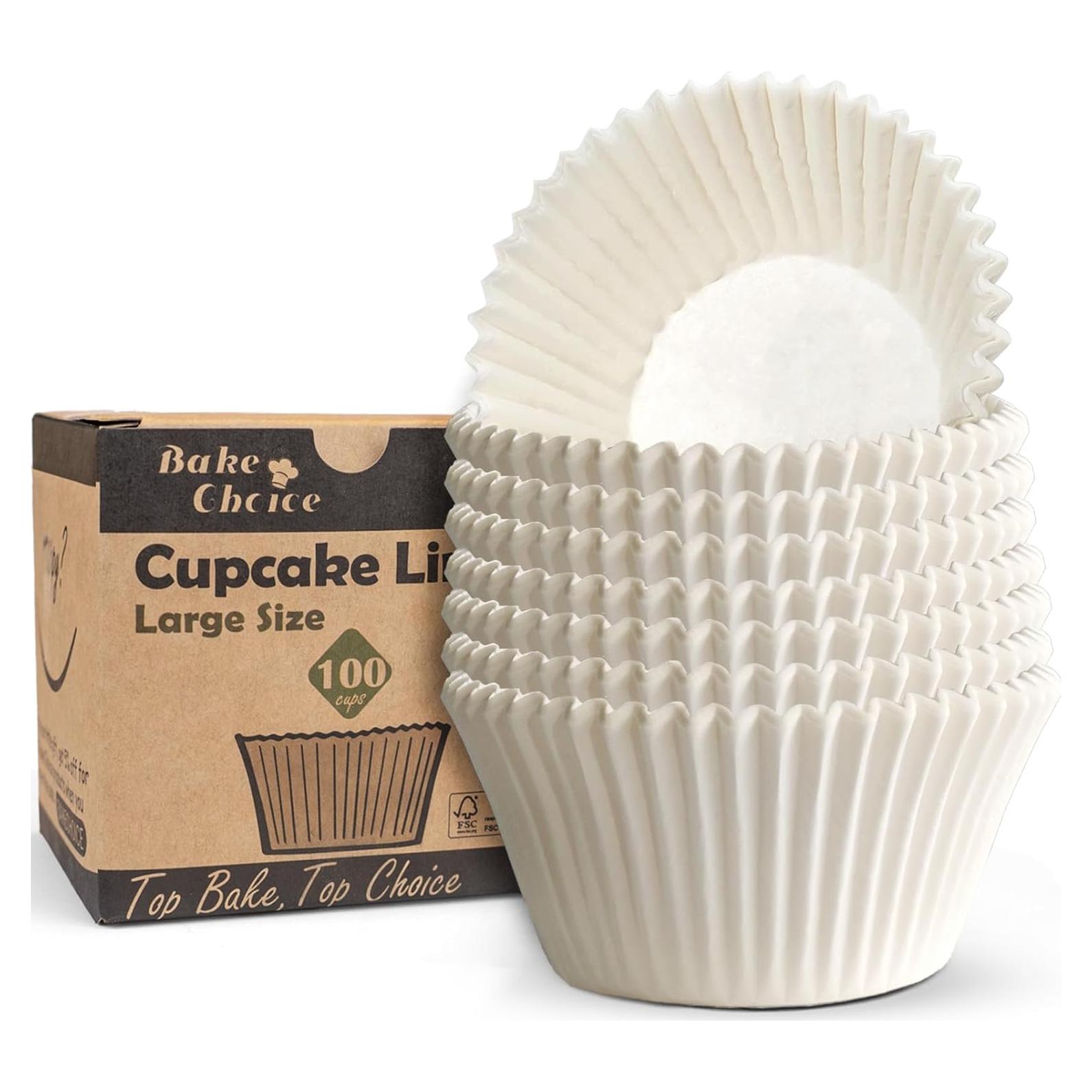 100 Forros de Cupcake Jumbo Bake Choice Blancos Antiadhesivos