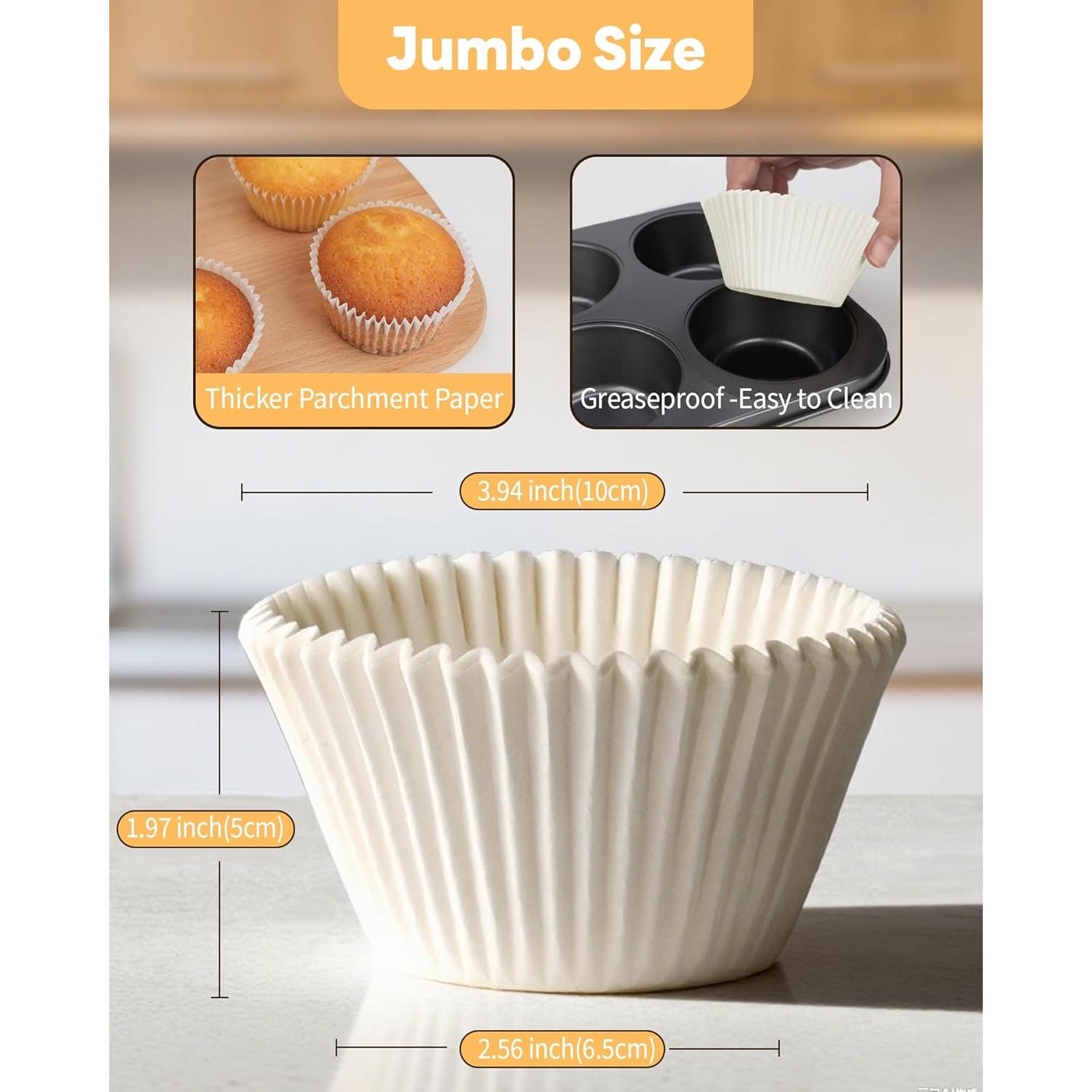 100 Forros de Cupcake Jumbo Bake Choice Blancos Antiadhesivos