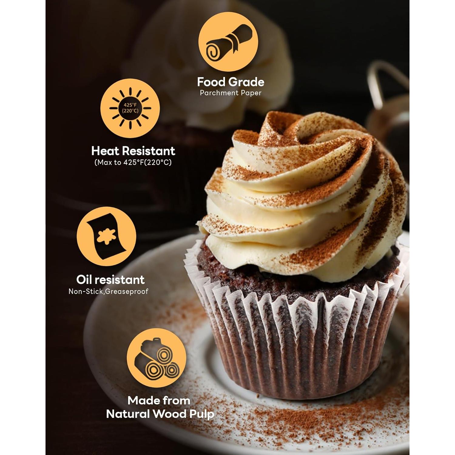 100 Forros de Cupcake Jumbo Bake Choice Blancos Antiadhesivos