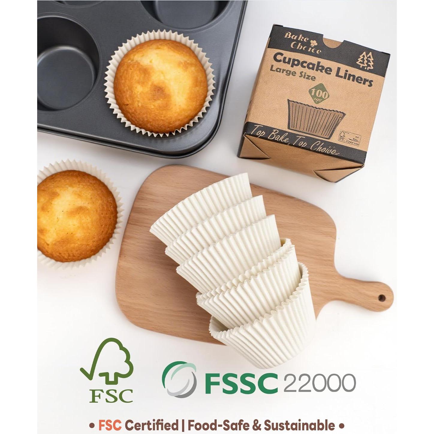 100 Forros de Cupcake Jumbo Bake Choice Blancos Antiadhesivos