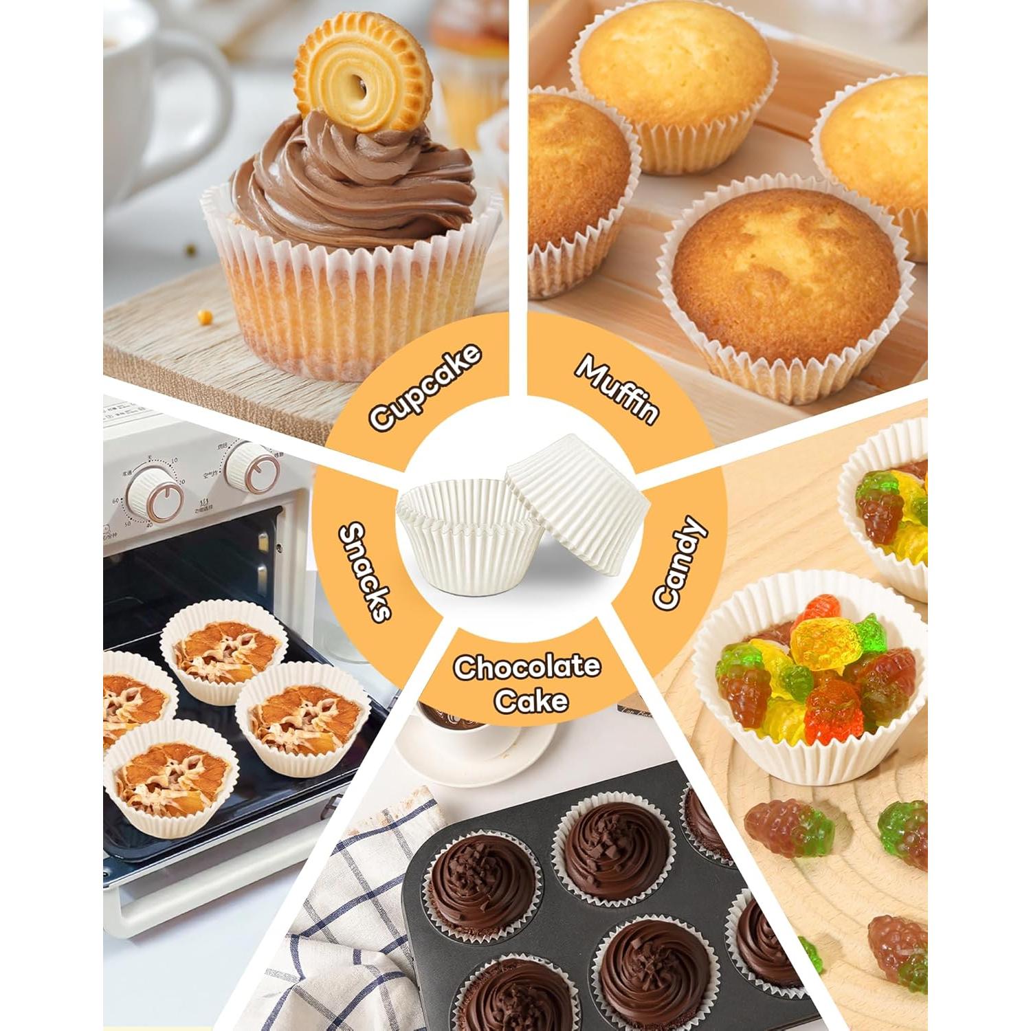 100 Forros de Cupcake Jumbo Bake Choice Blancos Antiadhesivos