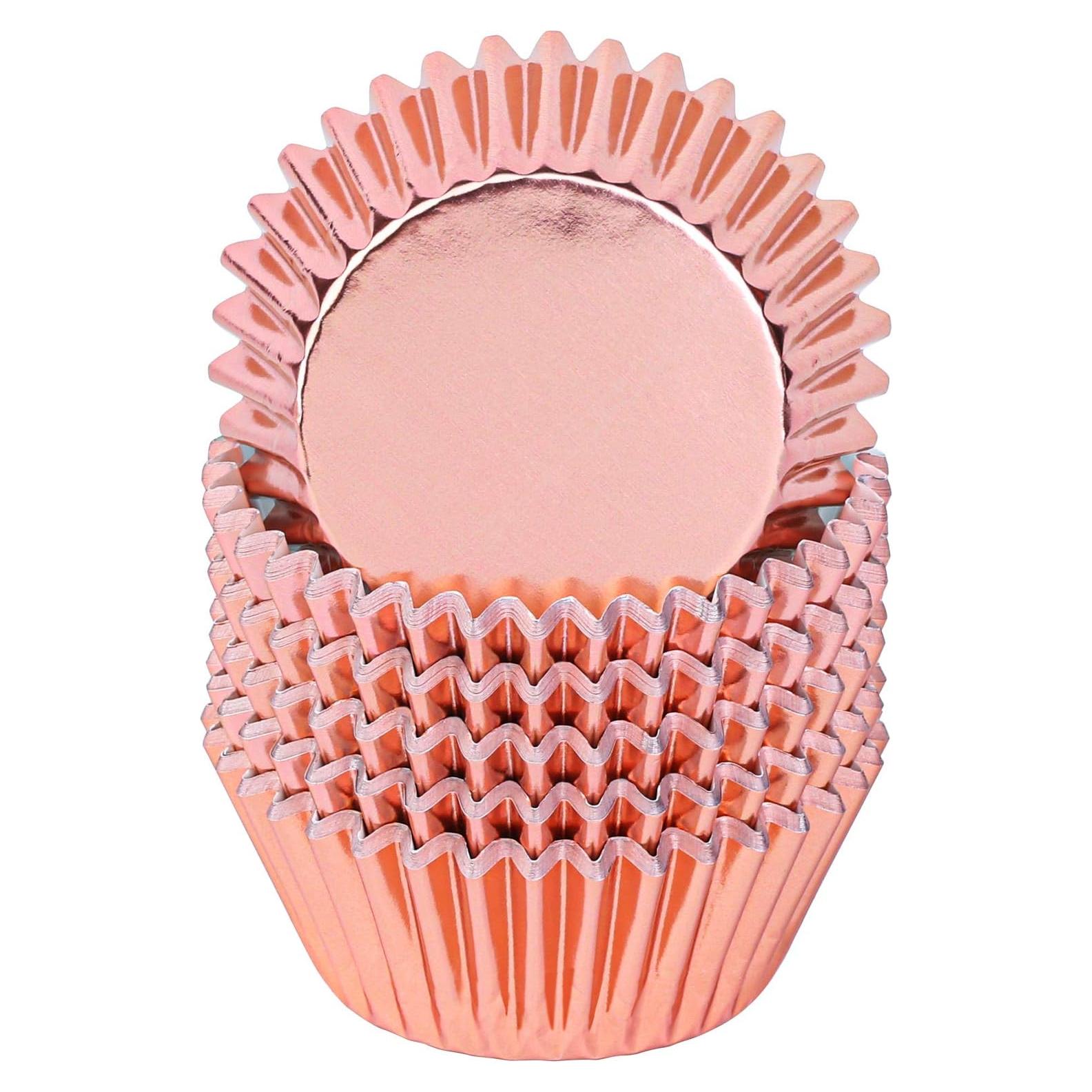 Forros Metálicos para Cupcakes URATOT 100 Piezas Oro Rosa