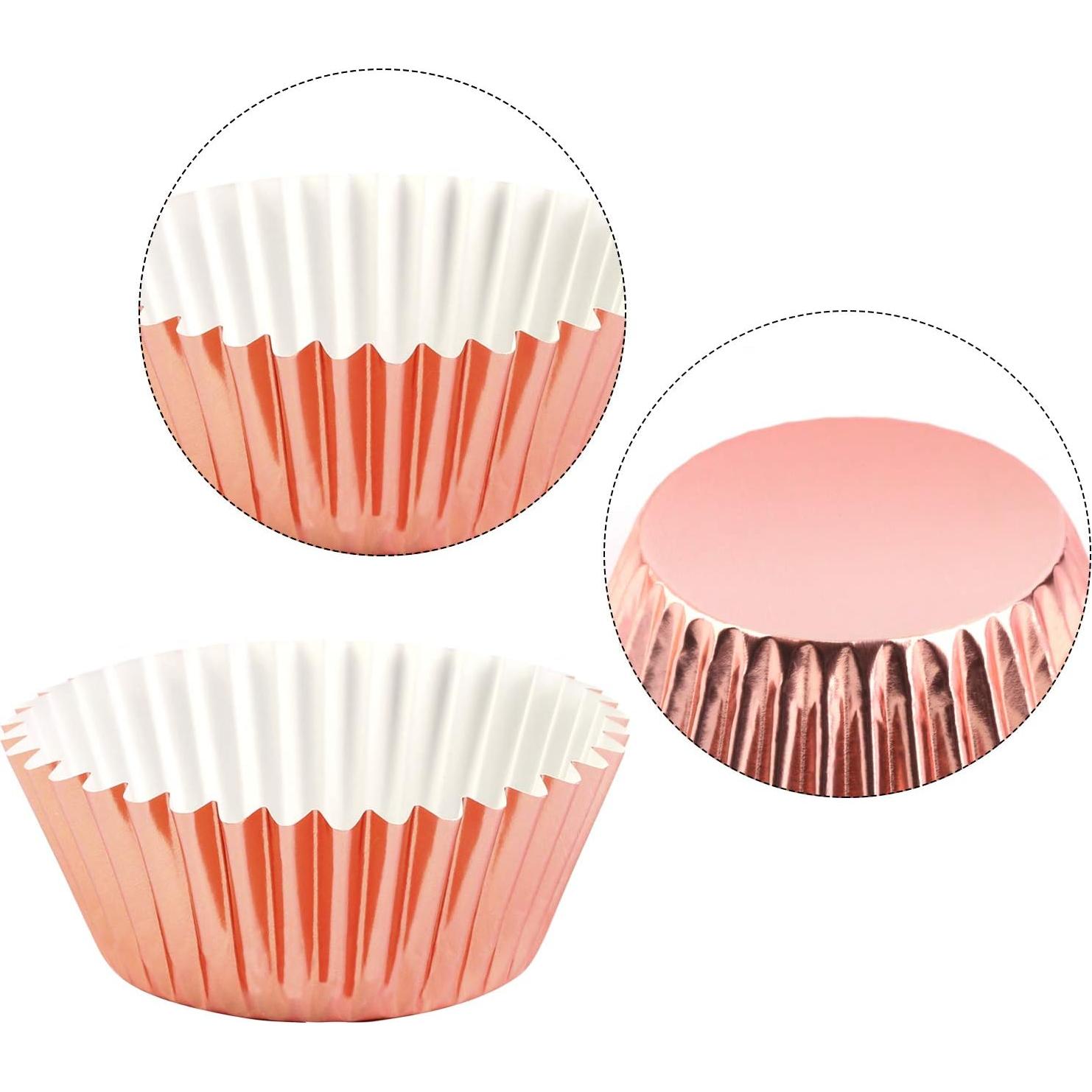 Forros Metálicos para Cupcakes URATOT 100 Piezas Oro Rosa