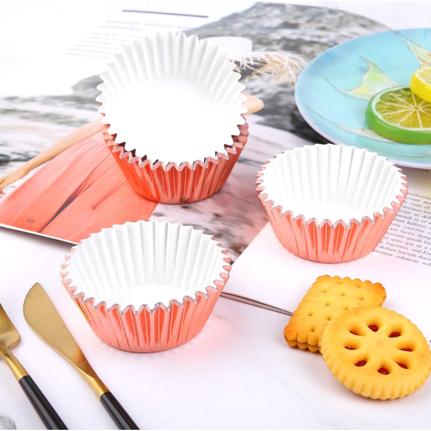 Forros Metálicos para Cupcakes URATOT 100 Piezas Oro Rosa