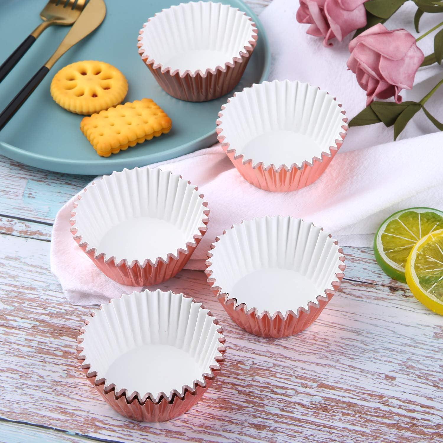 Forros Metálicos para Cupcakes URATOT 100 Piezas Oro Rosa